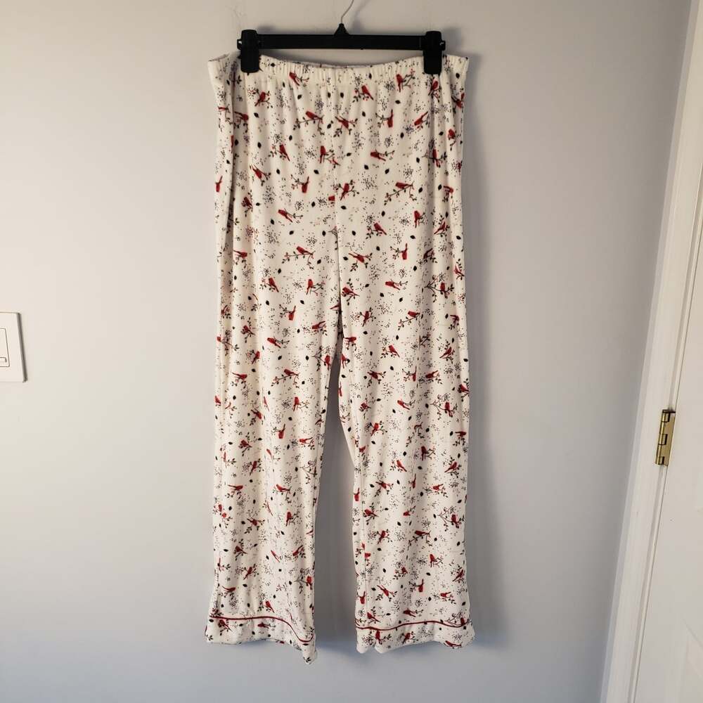 Women Pajama Lounge Pants Cozy Fleece Cardinals L (12-14) White & Red Holiday
